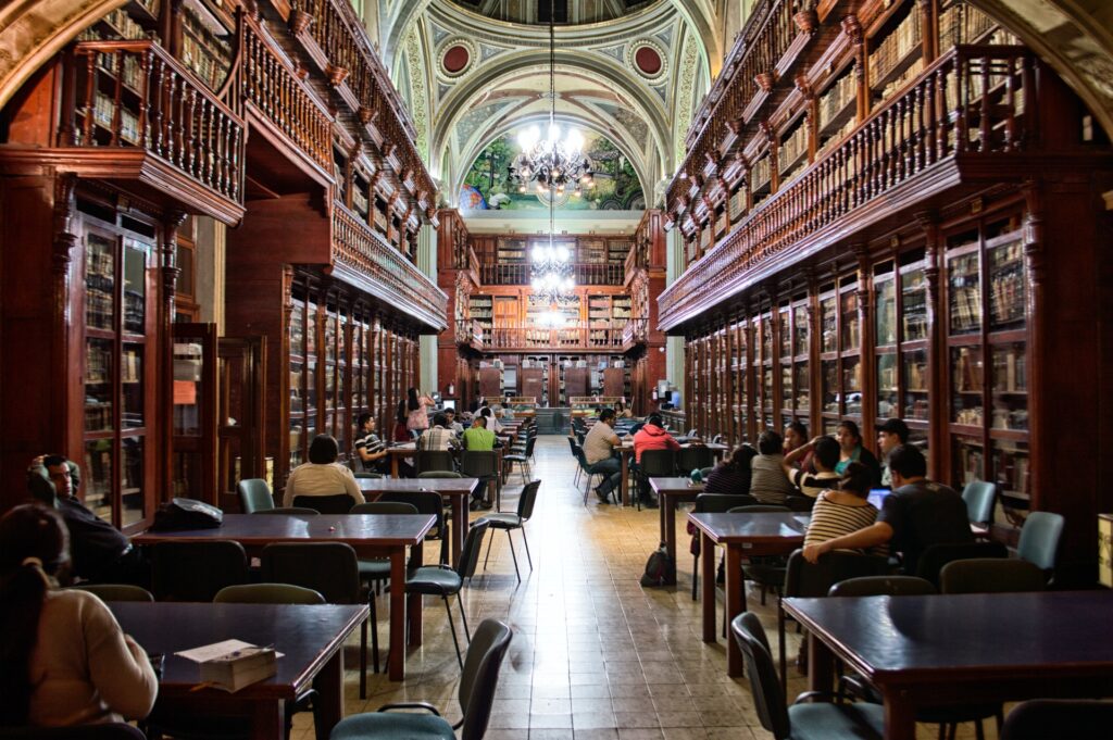 Grand historic library reading room interior